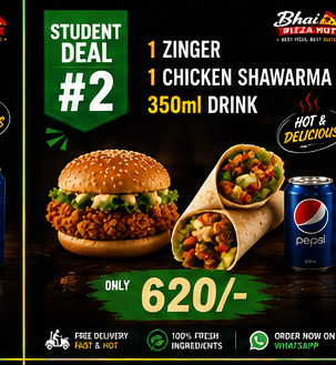Student Deal #2 — 1 Zinger + 1 Chicken Shawarma + 350ml Drink — Rs 620