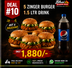 Deal #10 — 5 Zinger Burger + 1.5 Ltr Drink — Rs 1,880