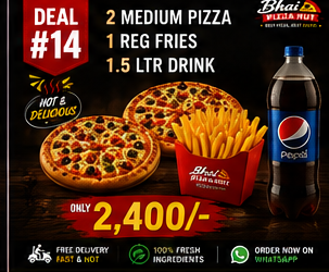 Deal #14 — 2 Medium Pizza + 1 Reg Fries + 1.5 Ltr Drink — Rs 2,400
