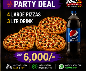 Party Deal — 4 Large Pizzas + 3 Ltr Drink — Rs 6,000